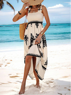 Smocked Bodice Printed Ruffle Hem Maxi Dress