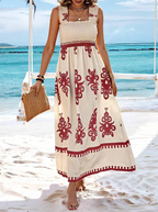 Smocked Bodice Printed Ruffle Hem Maxi Dress