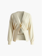 V-Neck Knit Cardigan with Gold-Tone Button Placket