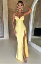 Spaghetti Strap Open-Back High-Slit Maxi Dress