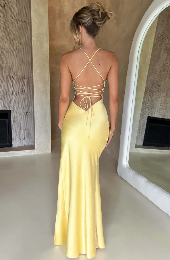Spaghetti Strap Open-Back High-Slit Maxi Dress