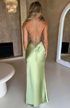 Spaghetti Strap Open-Back High-Slit Maxi Dress
