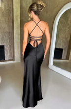 Spaghetti Strap Open-Back High-Slit Maxi Dress