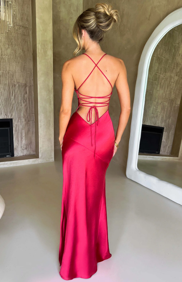 Spaghetti Strap Open-Back High-Slit Maxi Dress