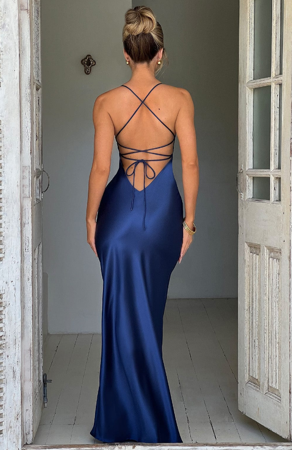 Spaghetti Strap Open-Back High-Slit Maxi Dress