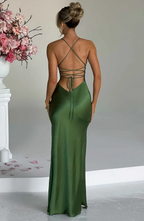 Spaghetti Strap Open-Back High-Slit Maxi Dress