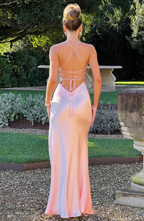 Spaghetti Strap Open-Back High-Slit Maxi Dress