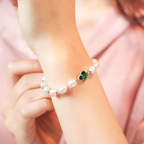 Emerald-Look Cloverleaf and Pearl Bracelet
