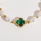 Emerald-Look Cloverleaf and Pearl Bracelet