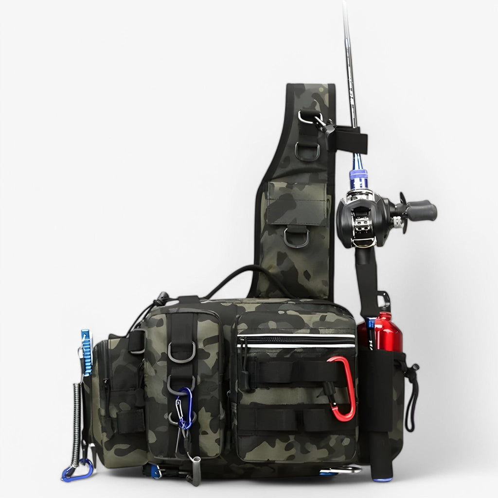 Two-Compartment Nylon Fishing Backpack with Rod Holder