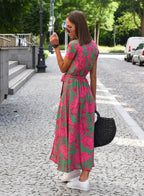 Wrap Front Tie Waist Short Sleeve Maxi Dress