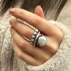Classic Pearl and Silver-Tone Multi-Band Ring