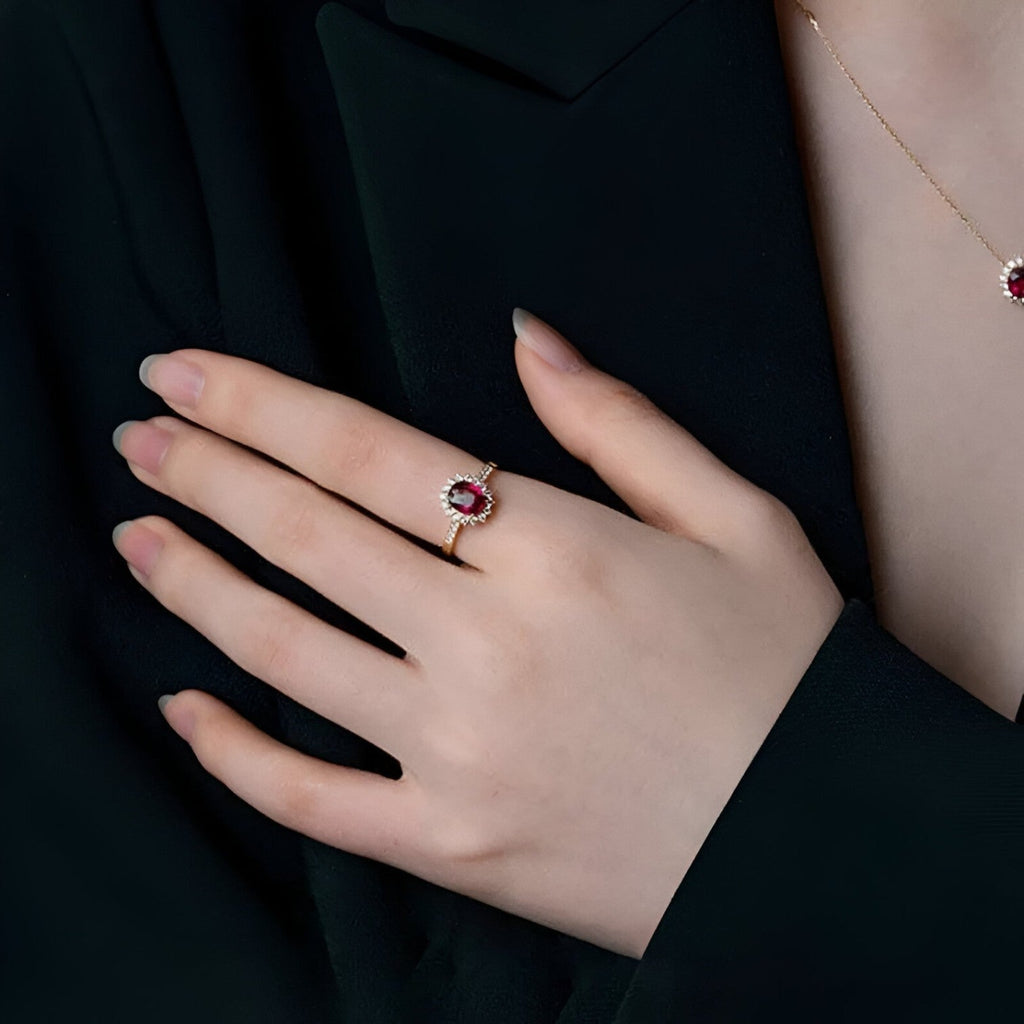 Vintage Ring with Pink-Red Zircon and Gold Plating