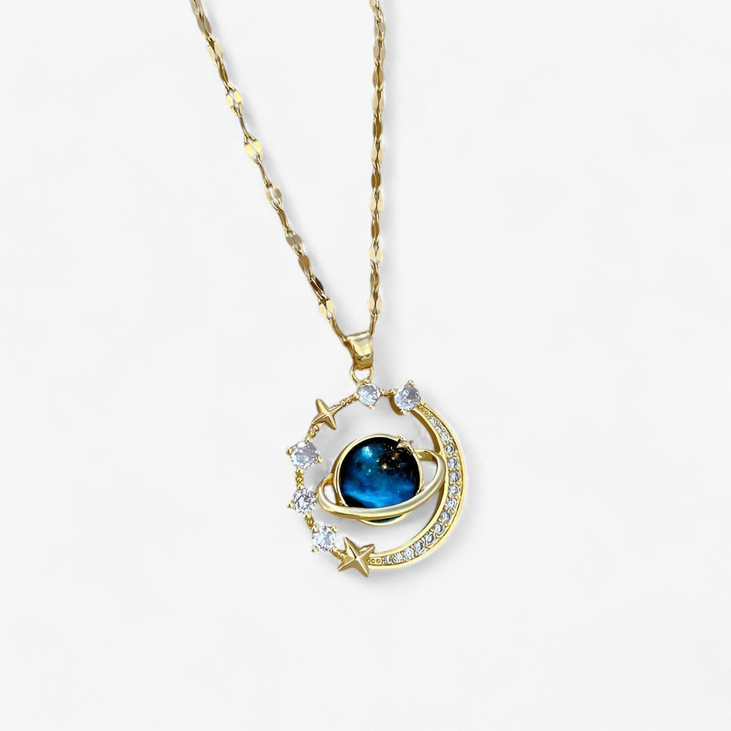 Vergulde choker met kristallen sterren en planeten