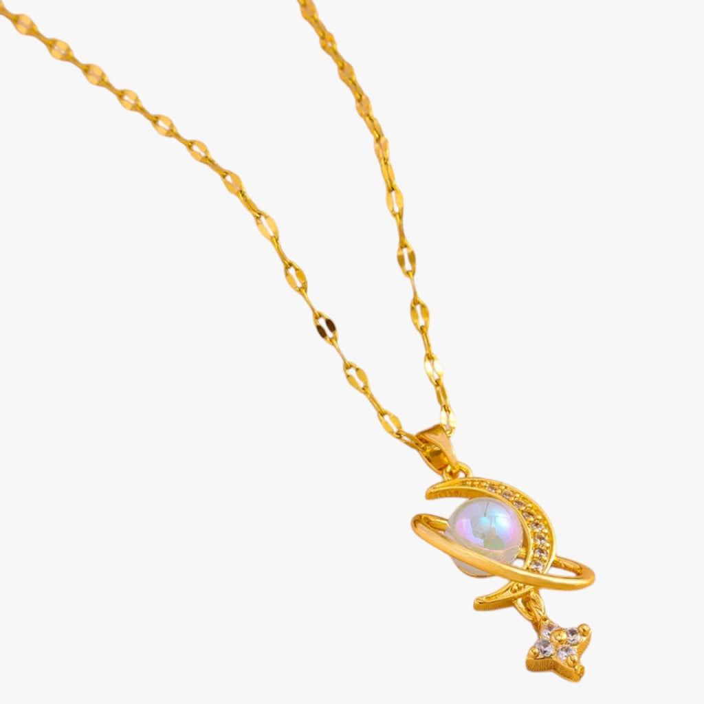 Stainless Steel Necklace with Moon and Star Charms