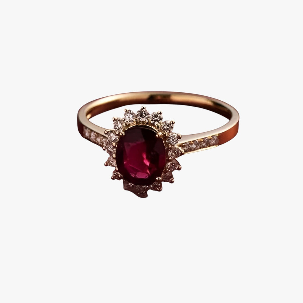 Vintage Ring with Pink-Red Zircon and Gold Plating