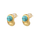 Curved Turquoise Copper-Tone Earrings