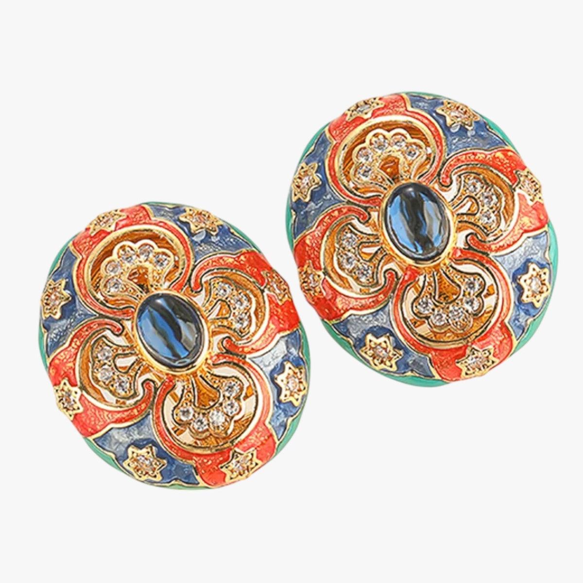 Gold-Plated Vintage Earrings with Coloured Enamel