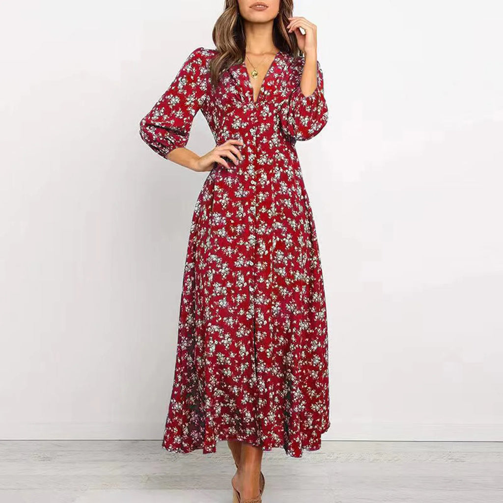 All-Over Floral Print Long Sleeve Maxi Dress