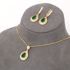 Green Pear Stone Pendant and Earrings Set
