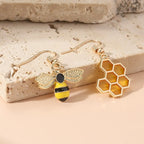 Gold-Tone Honeycomb and Bee Drop Earrings