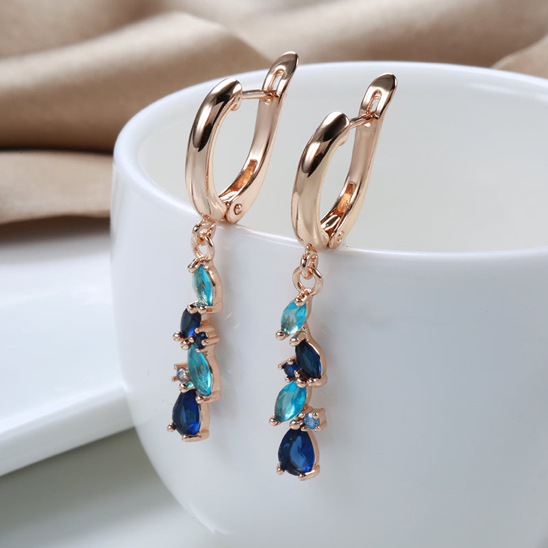 Blue Crystal Cascade Drop Earrings