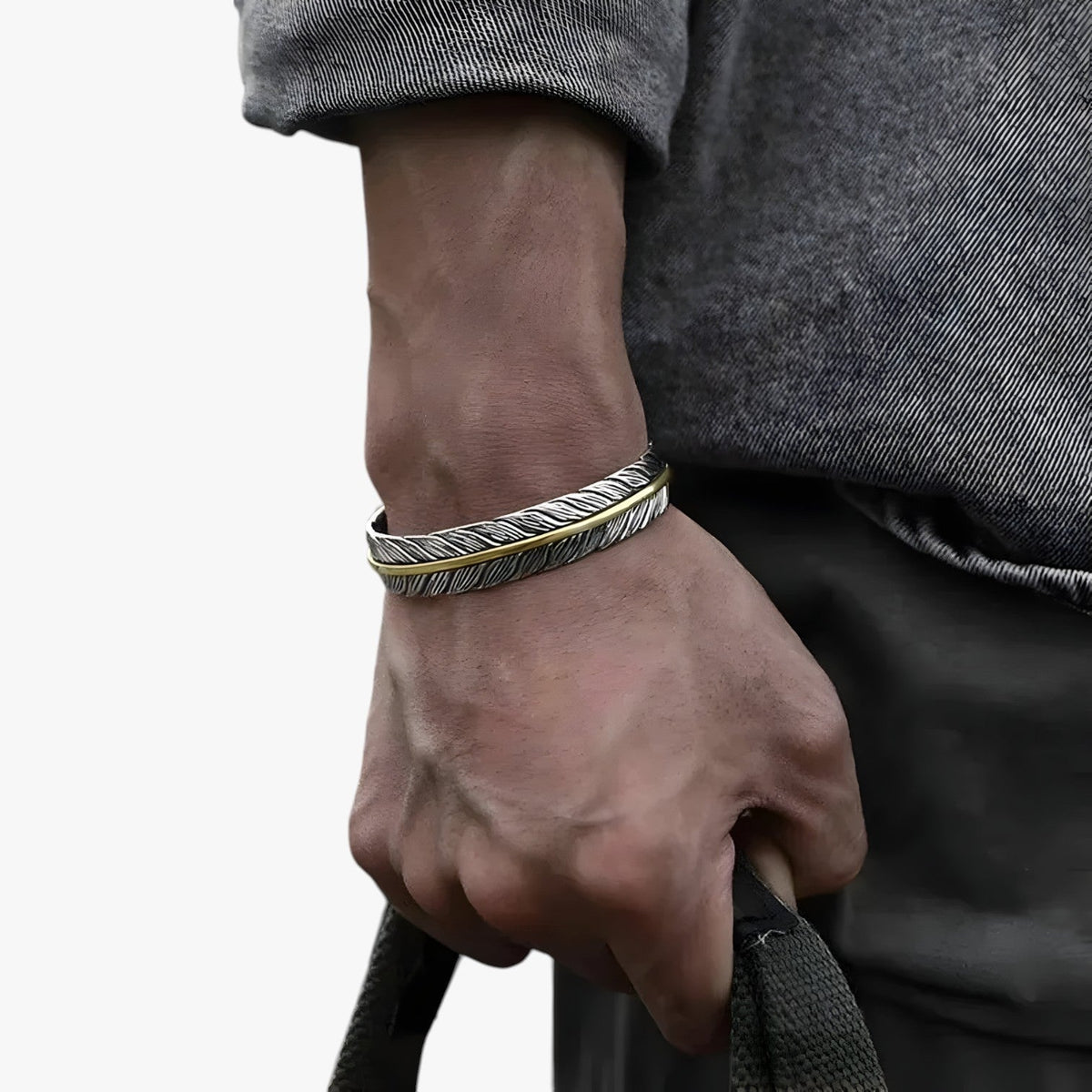 Sterling Silver Bracelet with Gold-Tone Feather Charm