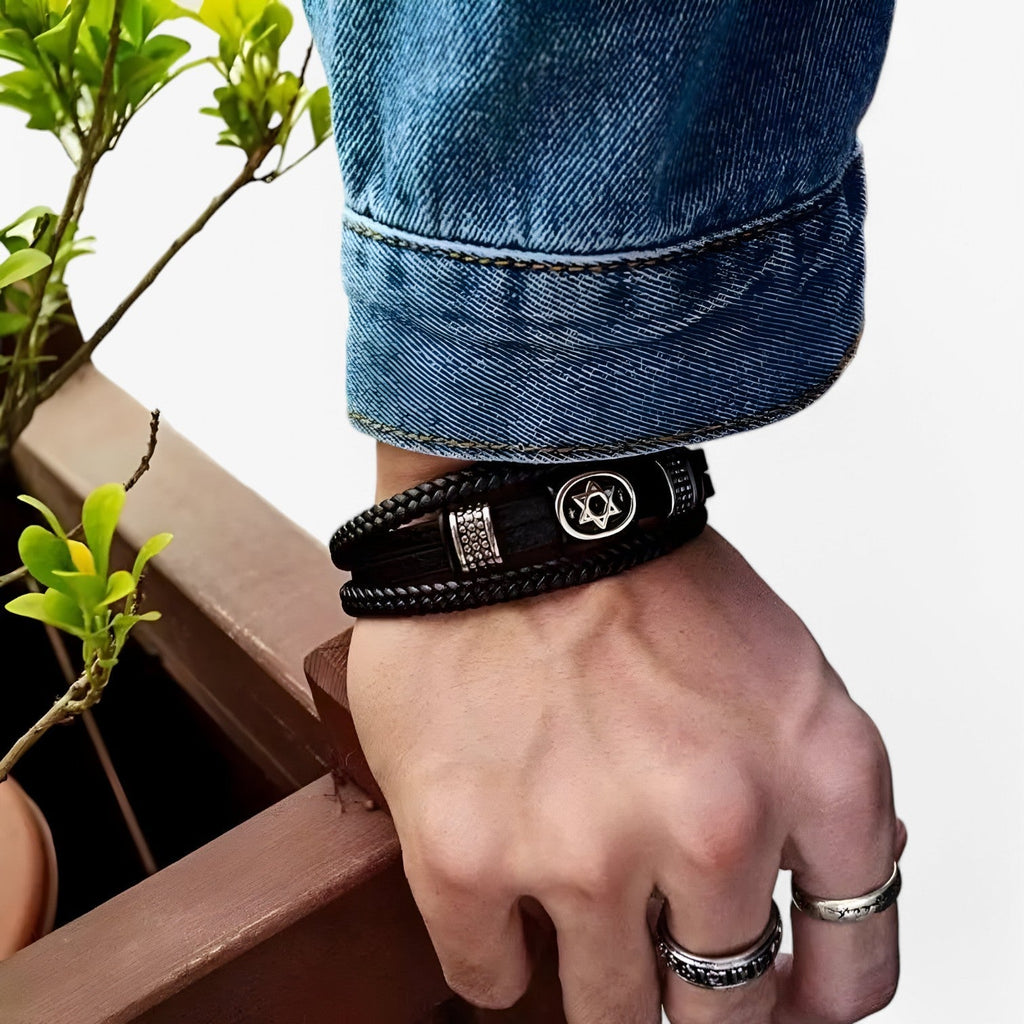 Gelaagde leren armband met magneetsluiting