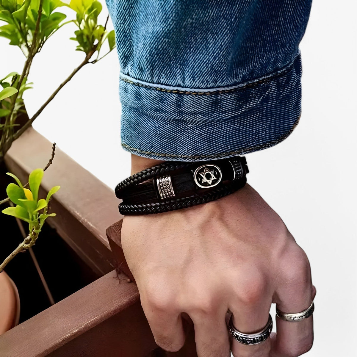 Gelaagde leren armband met magneetsluiting