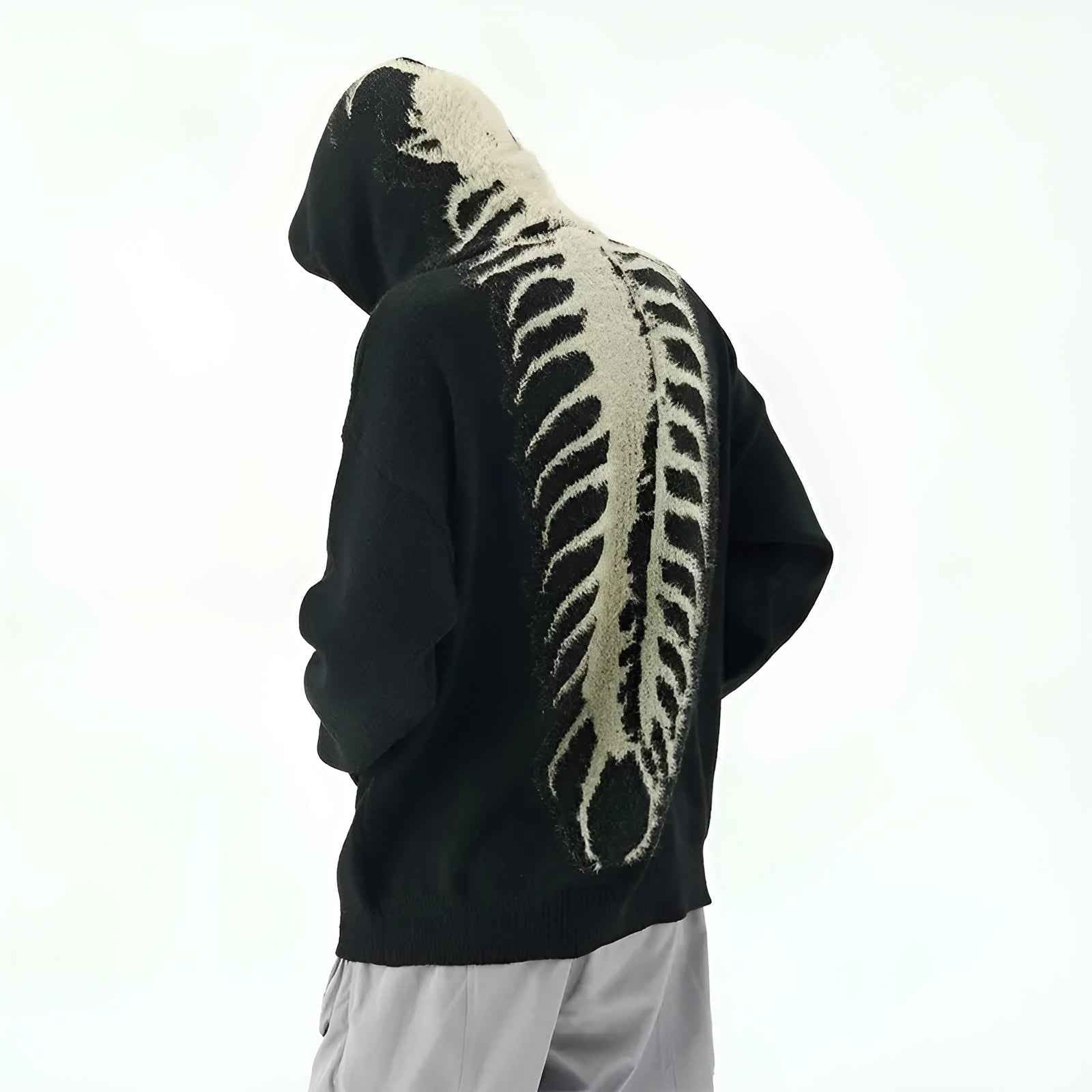 Knitted Hooded Jumper with Centipede Motif Down the Back