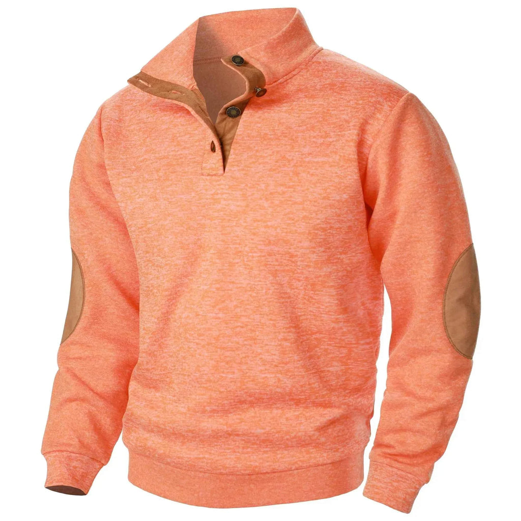 Quarter Button Knit Jumper with Suede Look Trim Details