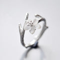 Adjustable White Flower Ring on Branch-Style Band