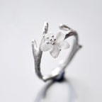 Adjustable White Flower Ring on Branch-Style Band
