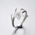 Adjustable Blossom Ring with Twig-Textured Band