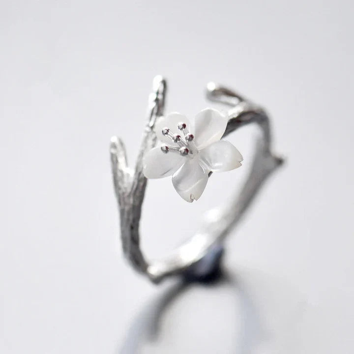 Adjustable Blossom Ring with Twig-Textured Band