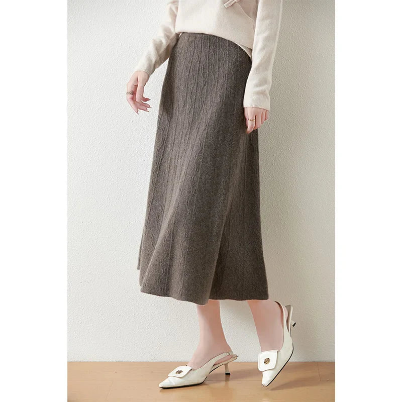 Textured Cable-Knit A-Line Maxi Skirt