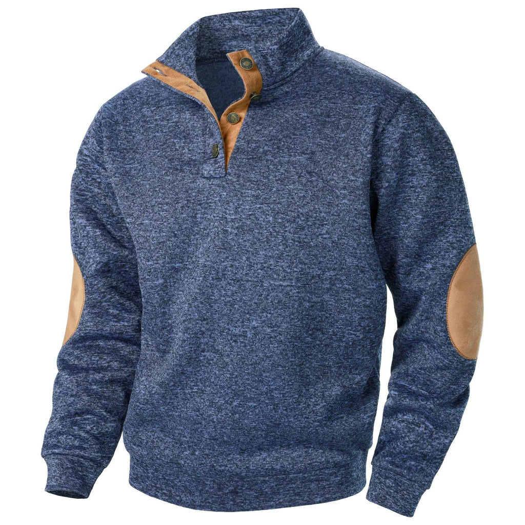 Quarter Button Knit Jumper with Suede Look Trim Details