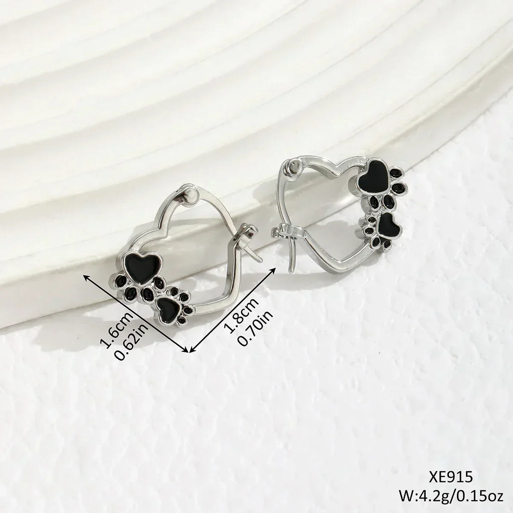 Heart Huggie Earrings with Black Enamel