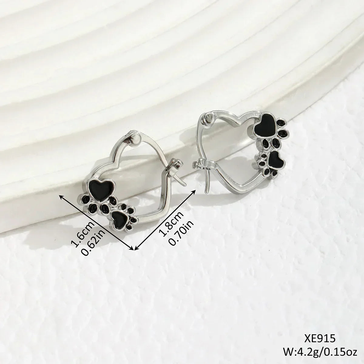 Heart Huggie Earrings with Black Enamel