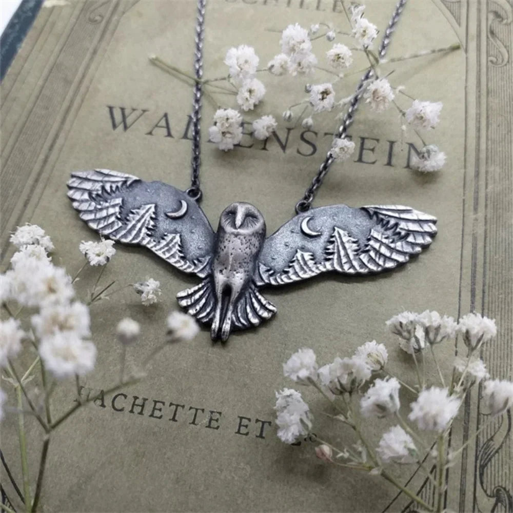 Vintage-Style Owl and Moon Necklace