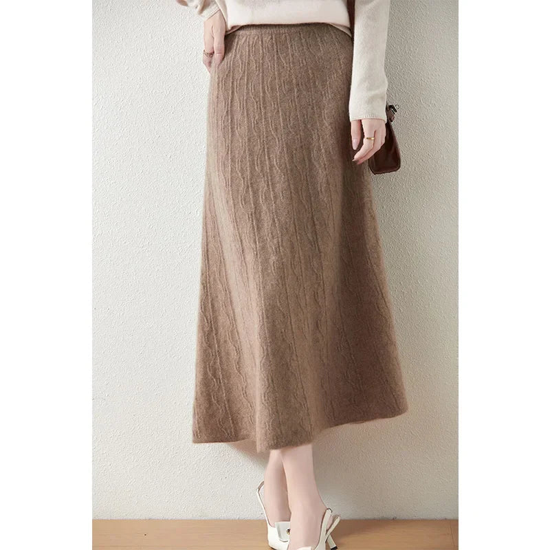 Textured Cable-Knit A-Line Maxi Skirt