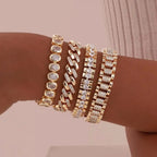 Chunky Gold-Tone Cubic Zirconia Adjustable Bracelet Set