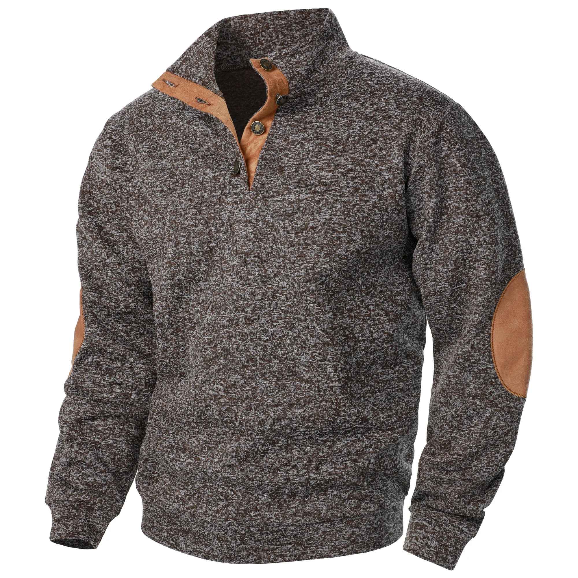 Quarter Button Knit Jumper with Suede Look Trim Details