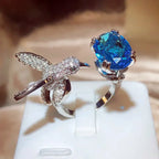 Adjustable 14K Gold-Plated Hummingbird Ring with Zircon