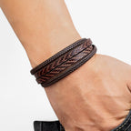 Multi-Layer Braided Leather Bracelet with Magnetic Clasp