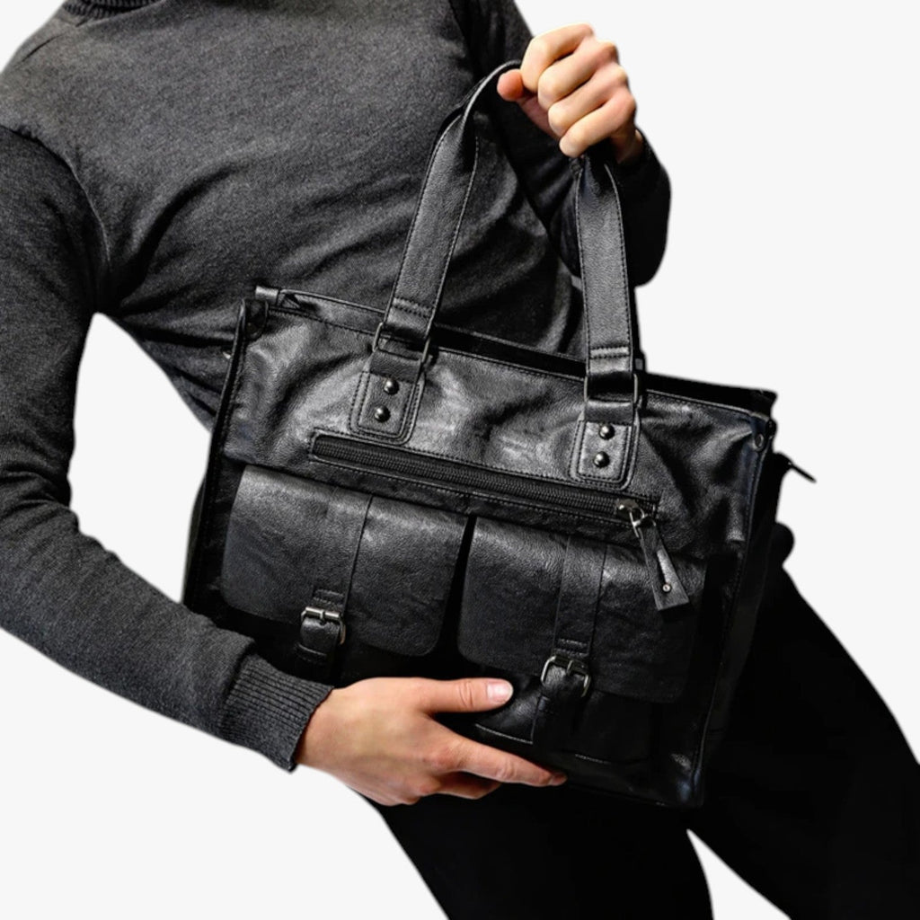 Zwarte PU-leren laptopschoudertas voor werk en reizen