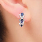 Sapphire-Look Crest Earrings in White Gold Tone