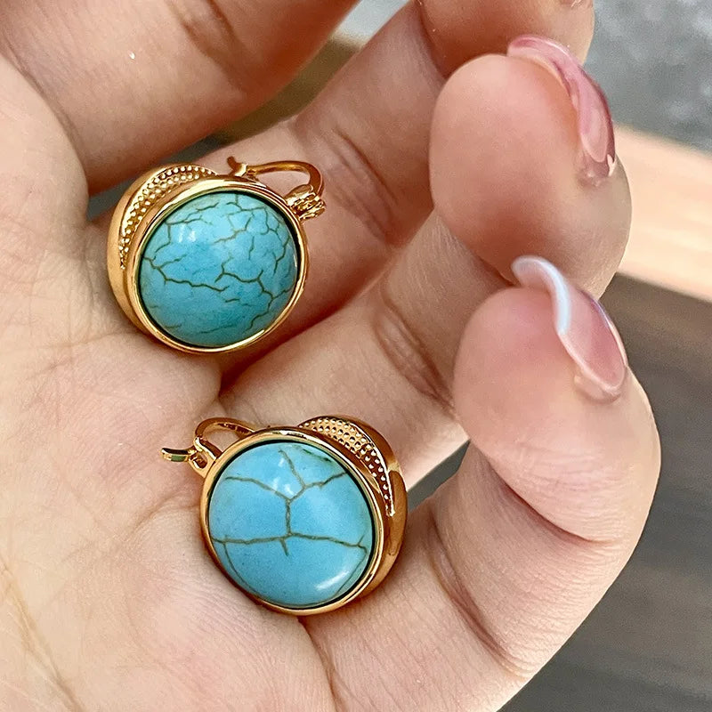 Vintage-Style Geometric Turquoise Stud Earrings