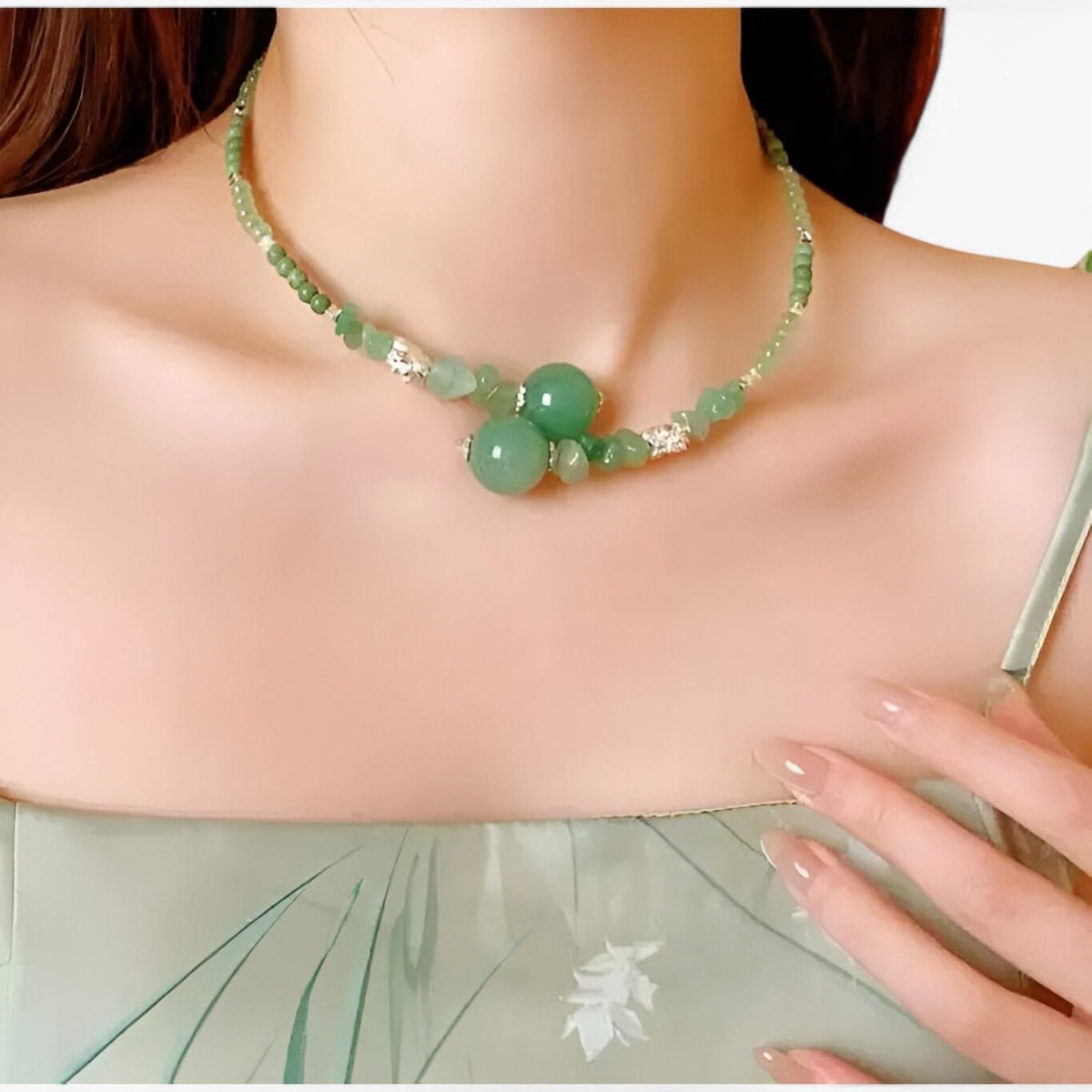 Jade Bead Choker in Soft Green