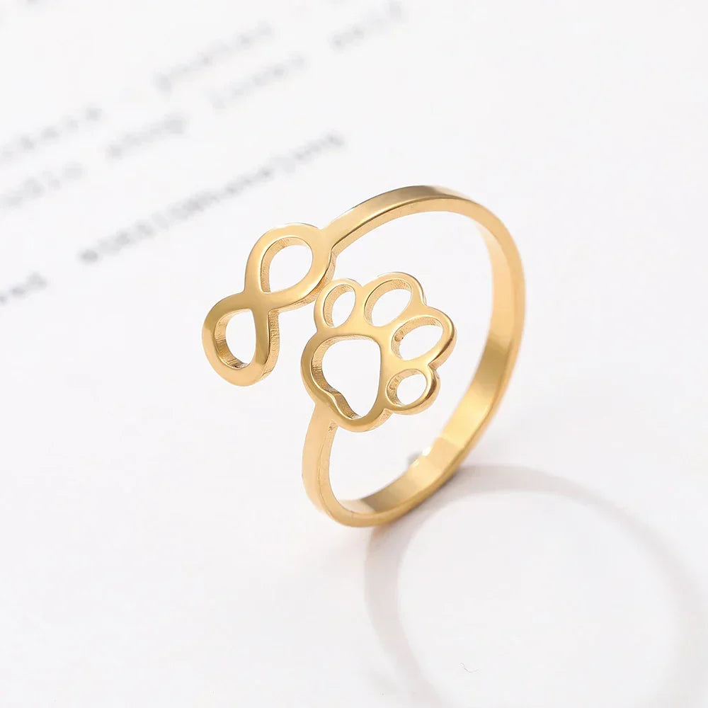 Adjustable Stainless Steel Infinity Paw Ring